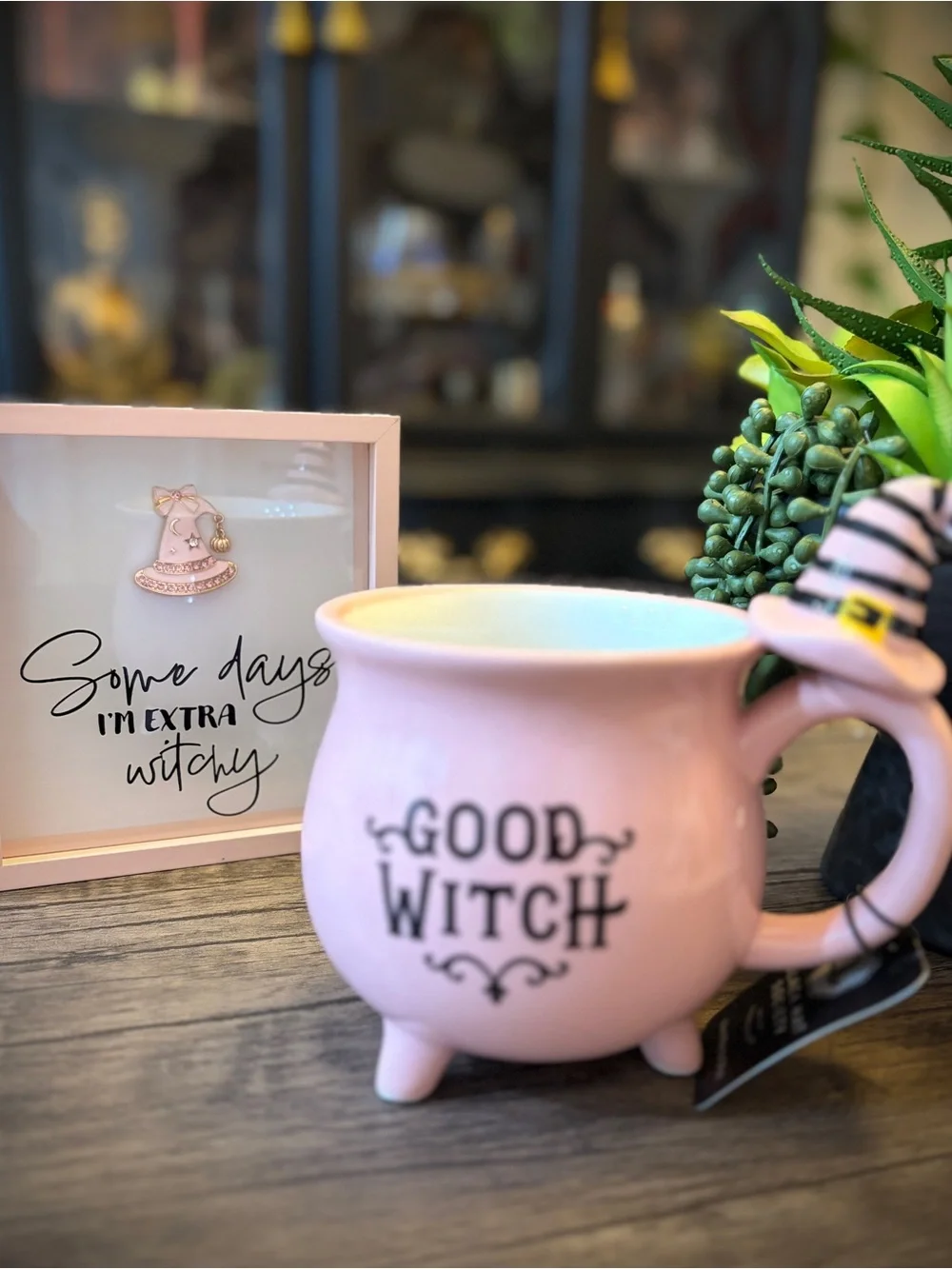 Pink Good Witch Cauldron Mug with witch hat
